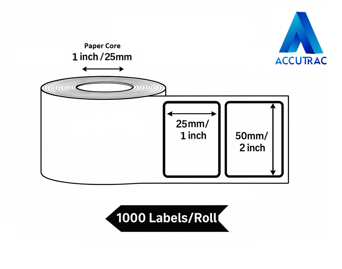 Chromo paper labels-50mm x 25mm-with strong adhesive 1000 labels per roll-1up-1 inch core (Pack of 3-total 3000 stickers) in ACCUTRAC Brand