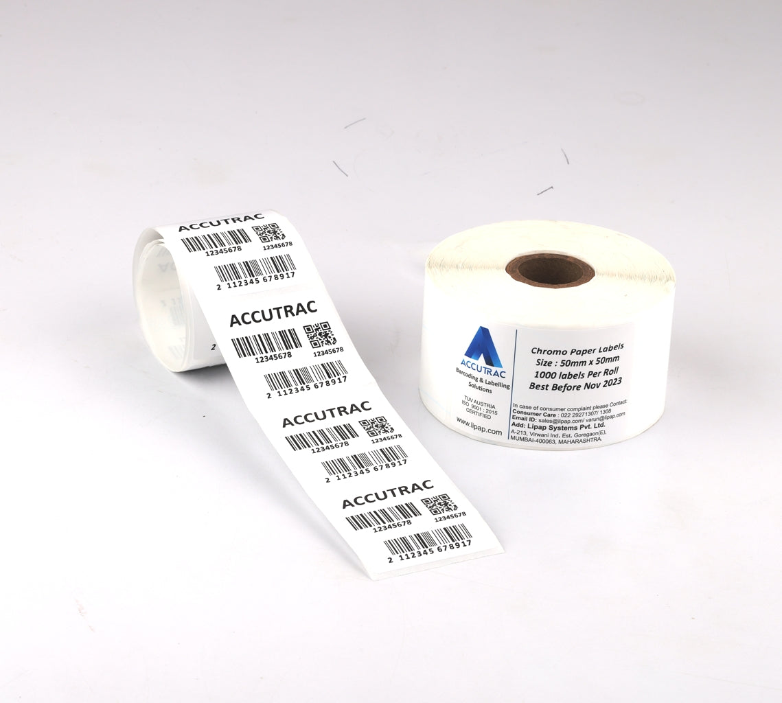 ACCUTRAC 50mm X 50mm Barcode Chromo Paper Labels Stickers (Pack of 3)