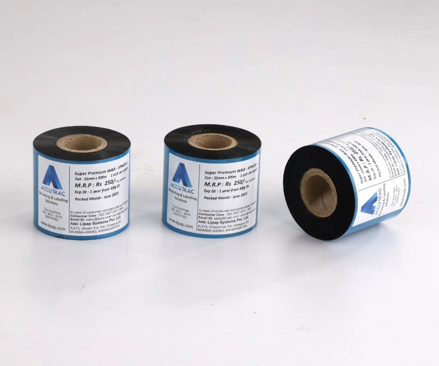 ACCUTRAC 55 X 300 Meters Thermal Transfer Barcode Labels Ribbon Super Premium Wax (Pack of 3)