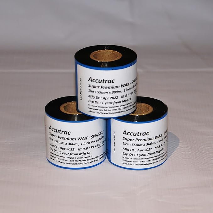 ACCUTRAC 55 X 300 Meters Thermal Transfer Barcode Labels Ribbon Super Premium Wax (Pack of 3)