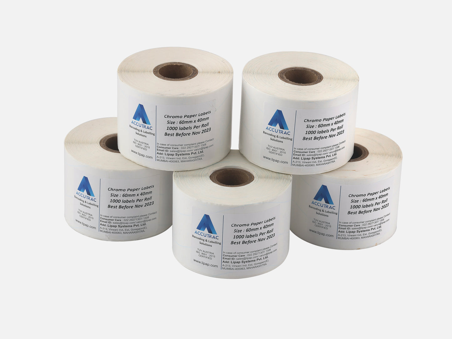 ACCUTRAC 60mm X 40mm Barcode Chromo Paper Labels Stickers (Pack of 5)