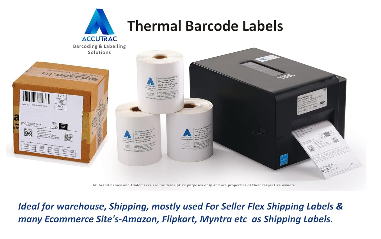 Chromo paper labels-100mm x 150mm-with strong adhesive 500 labels per roll-1up-1 inch core (Pack of 5-total 2500 stickers) in ACCUTRAC Brand