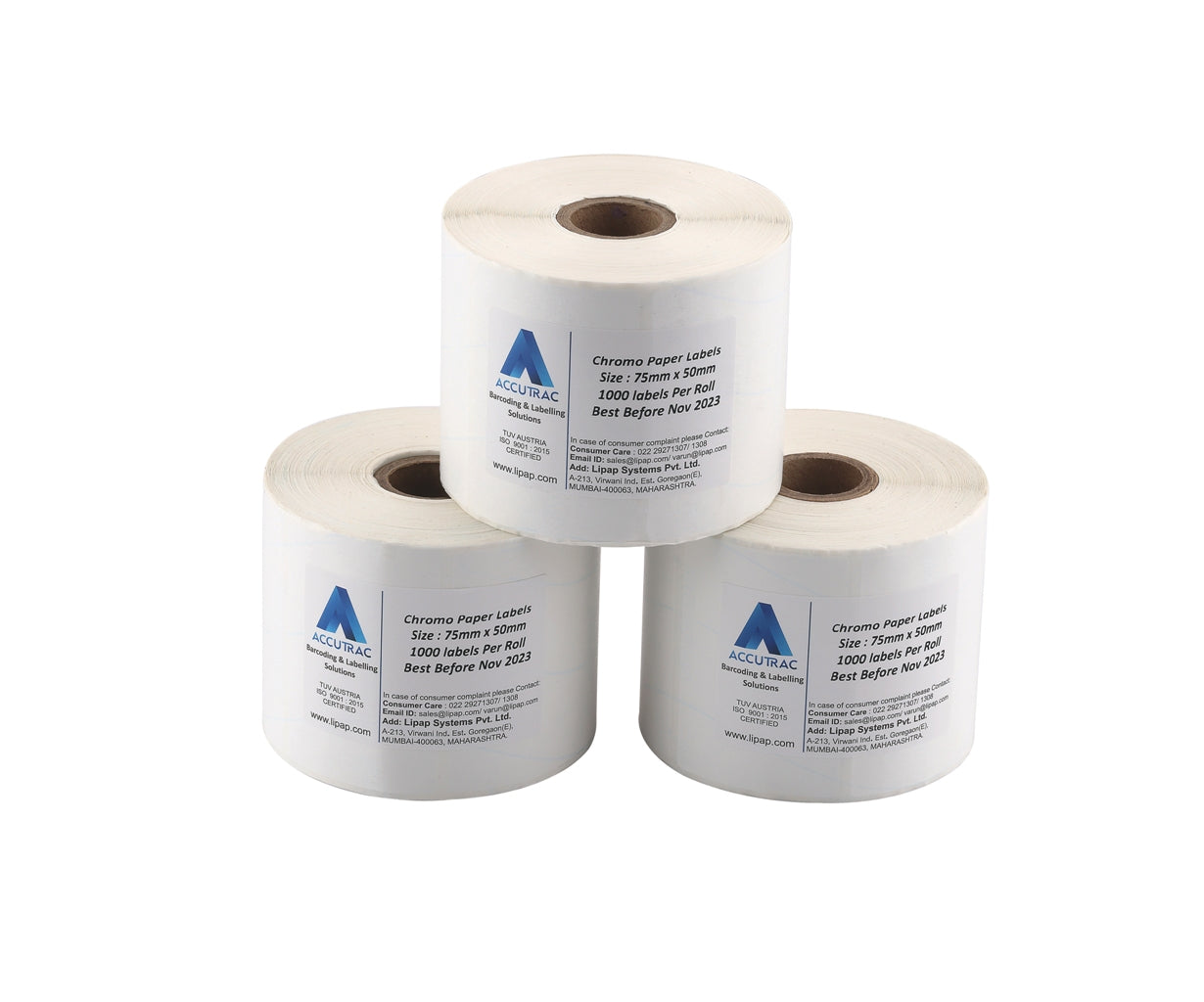 ACCUTRAC 75mm X 50mm Barcode Chromo Paper Labels Stickers (Pack of 3)