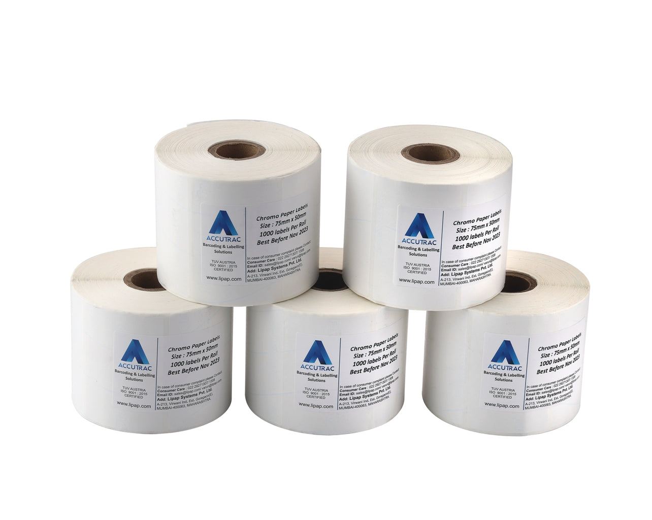 ACCUTRAC 75mm X 50mm Barcode Chromo Paper Labels Stickers (Pack of 5)