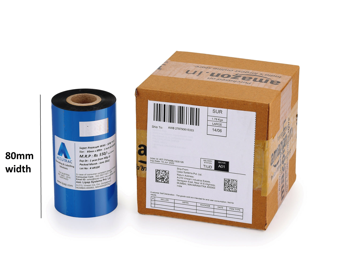 ACCUTRAC 80mm X 300 Meters Thermal Transfer Barcode Labels Ribbon Premium Wax - PACK of 5