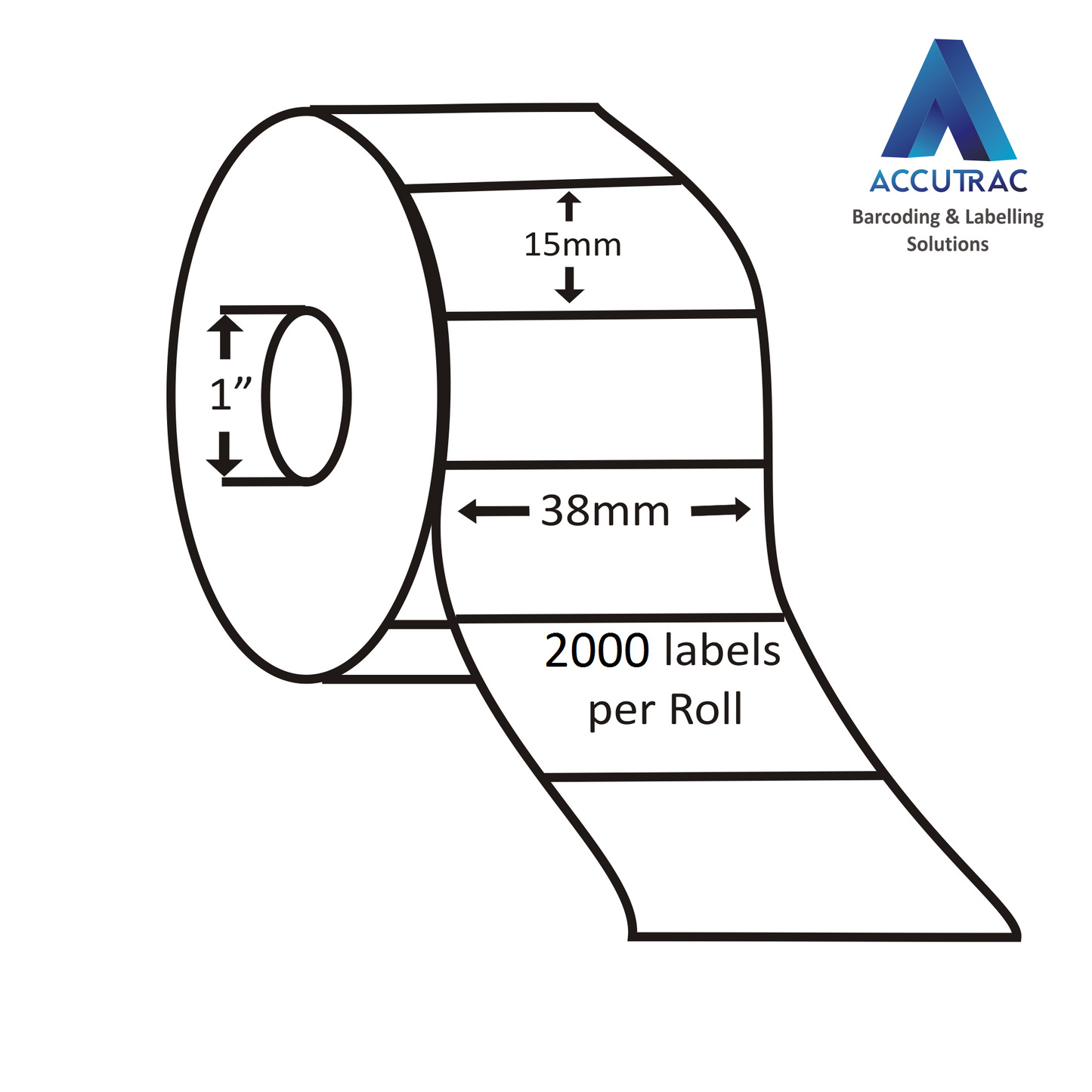 ACCUTRAC 38mm X 15mm Barcode Labels 2000 labels per Roll,1 up (Pack of 5)