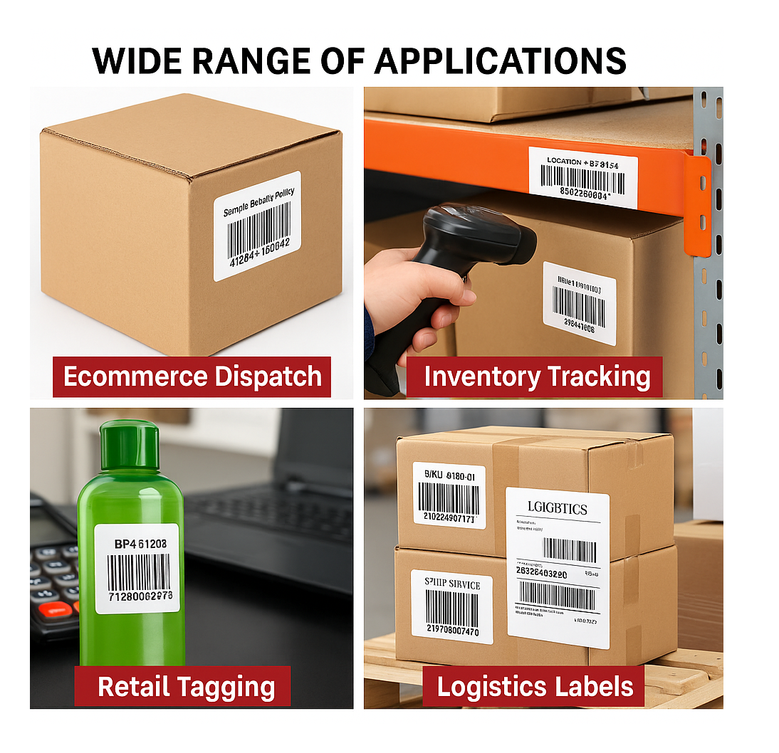 Direct Thermal (DT) Barcode Label 75mm x 125mm (3" x 5"), with strong adhesive 400 labels per roll, 1 up, 1 inch core (Pack of 12 Rolls-4800 stickers) in ACCUTRAC Brand