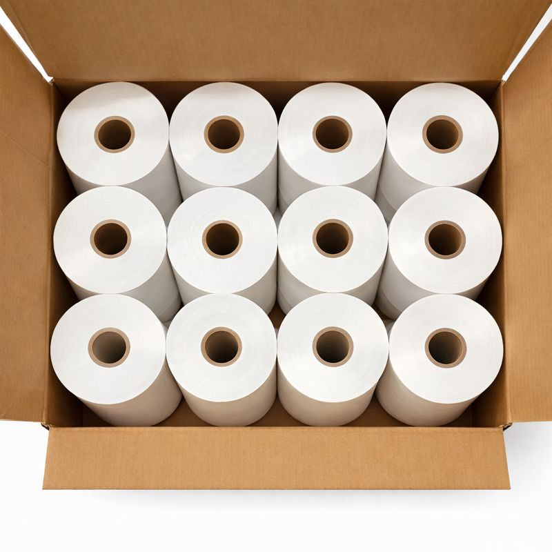 Direct Thermal (DT) Barcode Labels 50mm x 25mm (2" x 1"), with strong adhesive 400 labels per roll, 1 up, 1 inch core (Pack of 12 Rolls-4800 stickers) in ACCUTRAC Brand