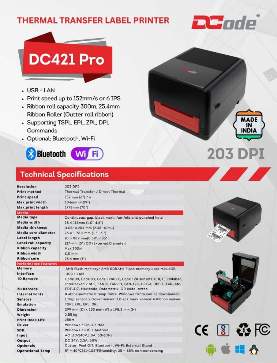 DC421 Pro Thermal Transfer Label Printer