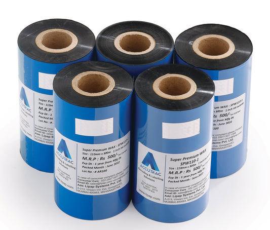 ACCUTRAC 110 X 300 Meters Thermal Transfer Barcode Ribbon Premium Wax for Printer TSC, Zebra, Citzen, Datamax, Toshiba, Sato Etc (Pack of 5)