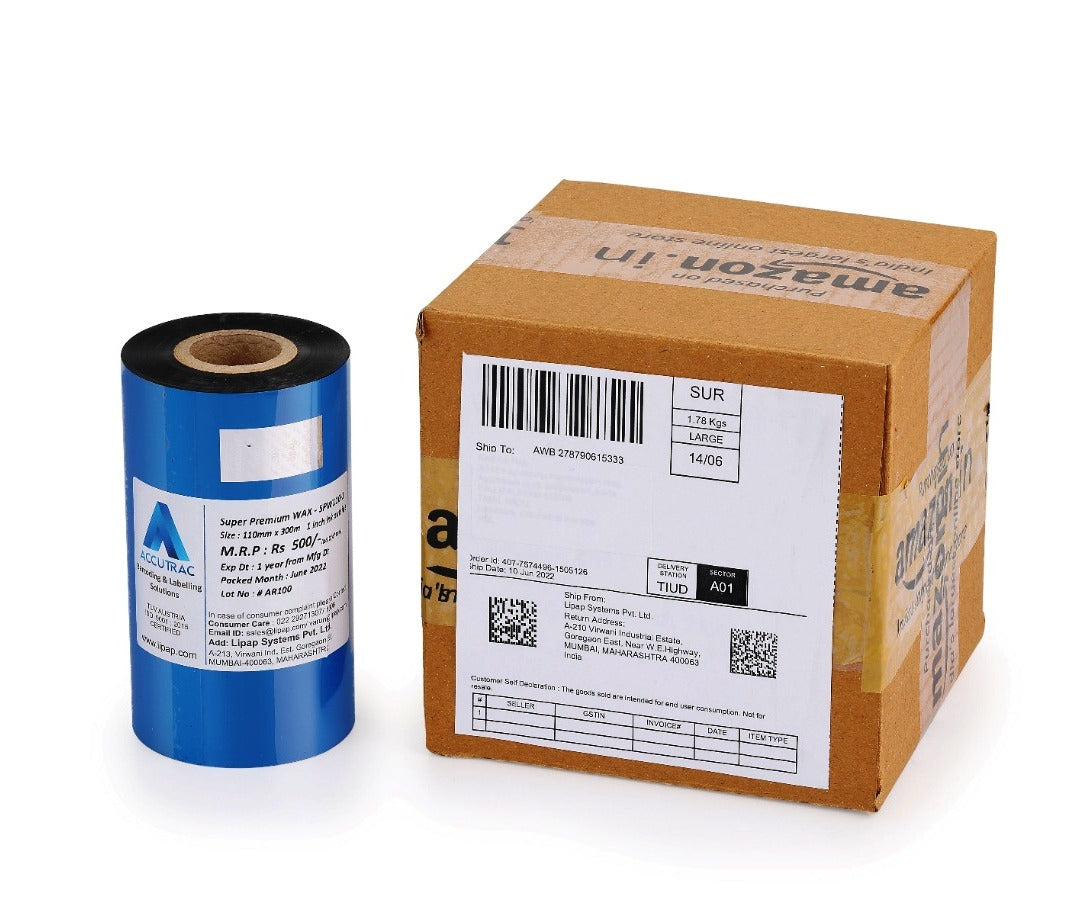 ACCUTRAC 110 X 300 Meters Thermal Transfer Barcode Ribbon Premium Wax for Printer TSC, Zebra, Citzen, Datamax, Toshiba, Sato Etc (Pack of 5)