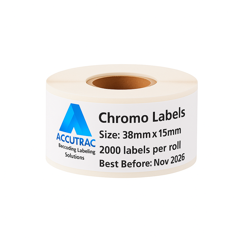Chromo paper labels-38mm x 15mm-with strong adhesive 2000 labels per roll-1up-1 inch core (Pack of 3-total 6000 stickers) in ACCUTRAC Brand