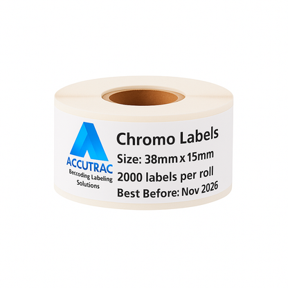 Chromo paper labels-38mm x 15mm-with strong adhesive 2000 labels per roll-1up-1 inch core (Pack of 3-total 6000 stickers) in ACCUTRAC Brand