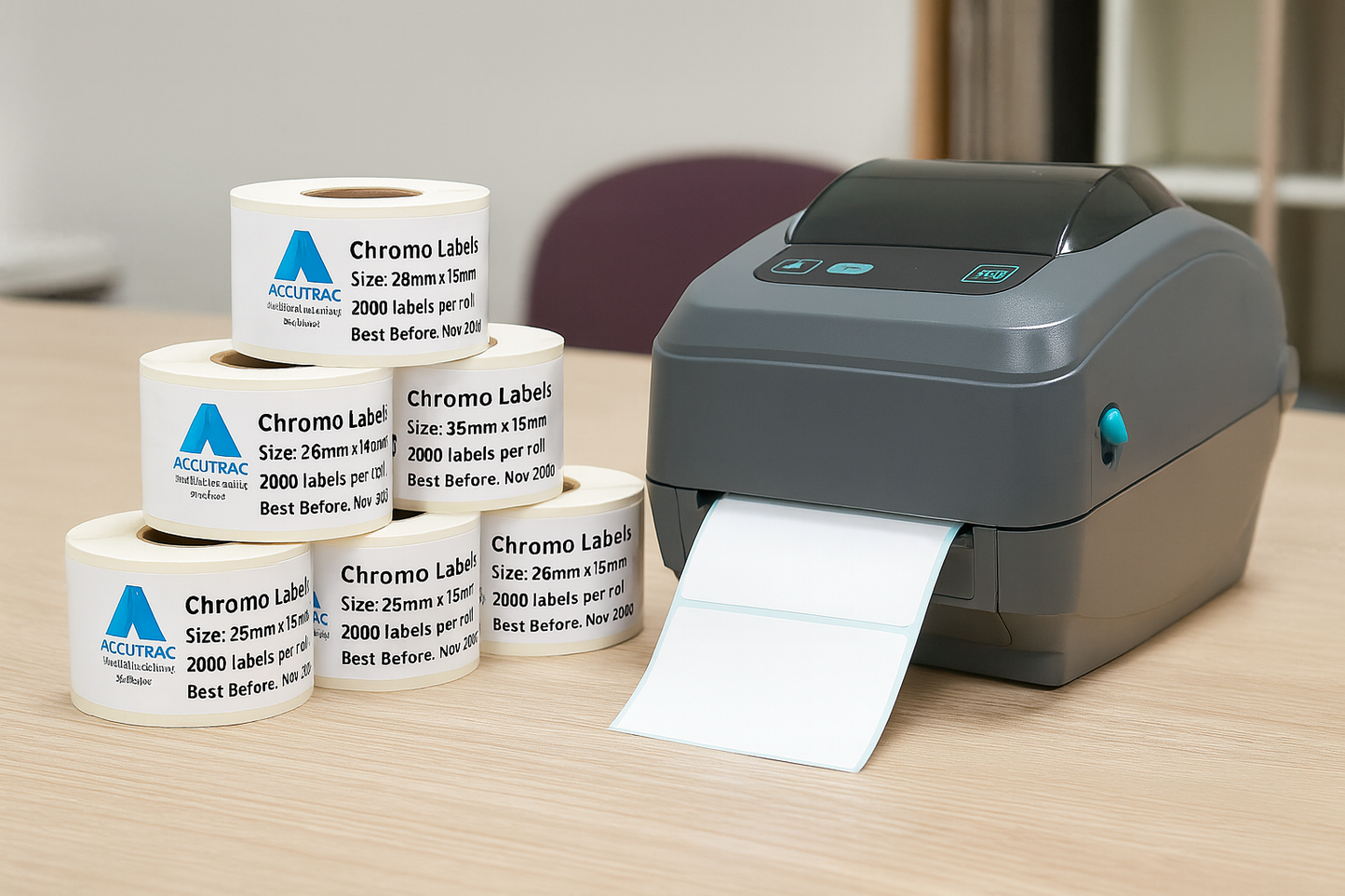 Chromo paper labels-38mm x 15mm-with strong adhesive 2000 labels per roll-1up-1 inch core (Pack of 3-total 6000 stickers) in ACCUTRAC Brand