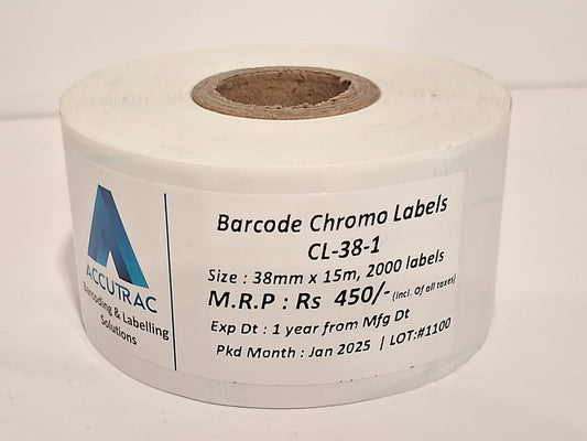 ACCUTRAC 38mm X 15mm Barcode Labels 2000 labels per Roll,1 up (Pack of 5)