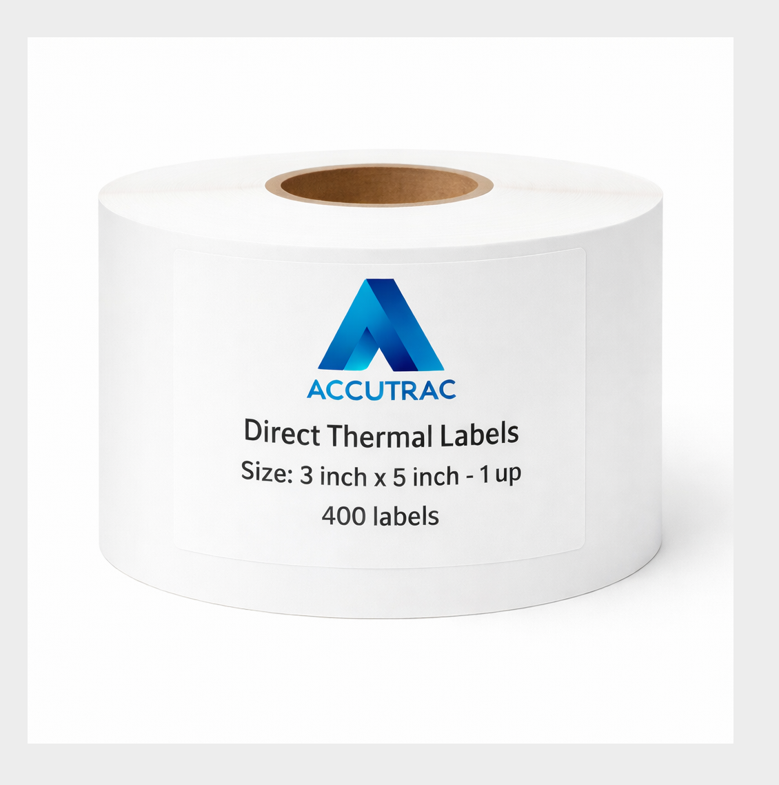 Direct Thermal (DT) Barcode Label 75mm x 125mm (3" x 5"), with strong adhesive 400 labels per roll, 1 up, 1 inch core (Pack of 12 Rolls-4800 stickers) in ACCUTRAC Brand