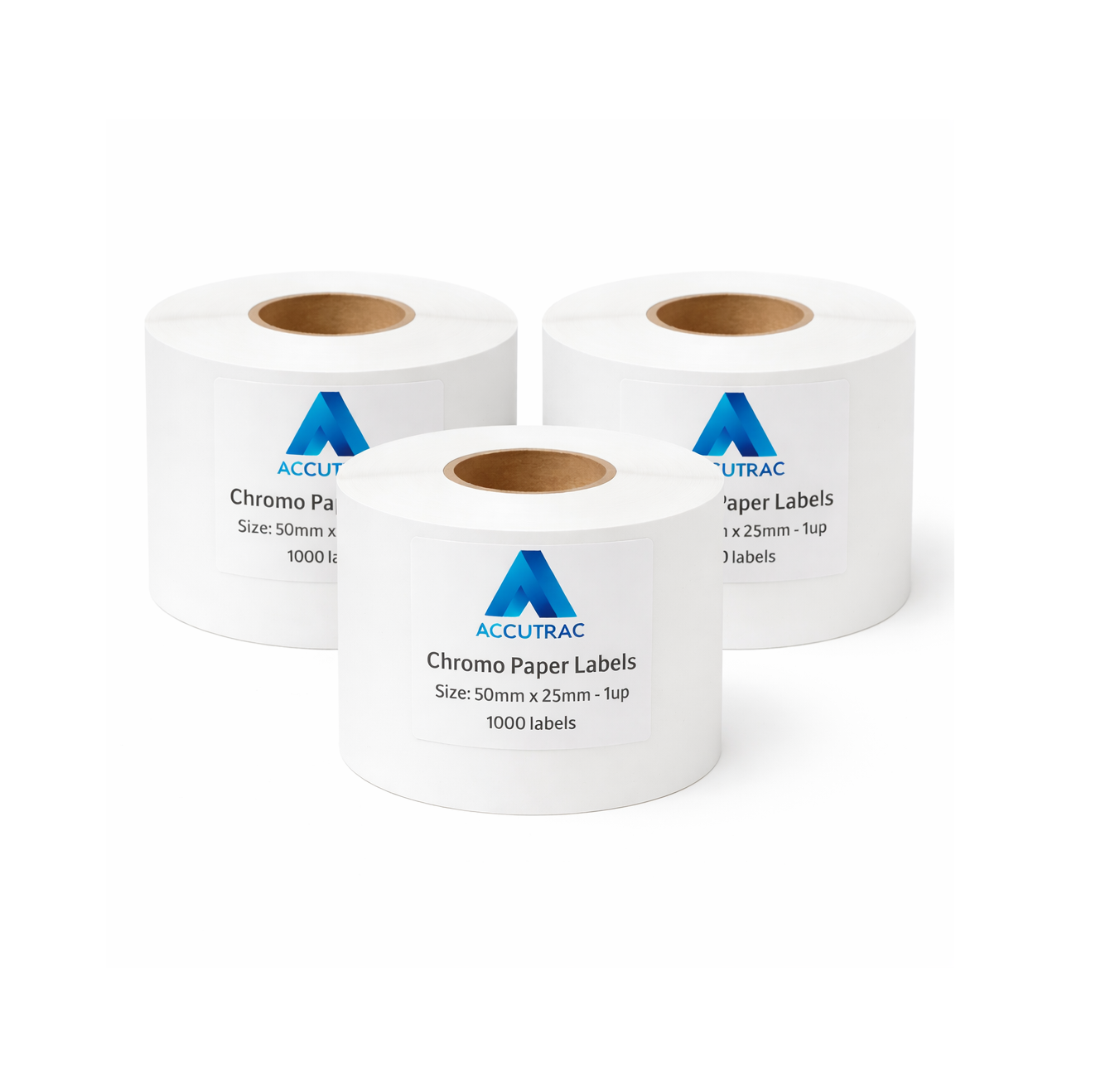Chromo paper labels-50mm x 25mm-with strong adhesive 1000 labels per roll-1up-1 inch core (Pack of 3-total 3000 stickers) in ACCUTRAC Brand