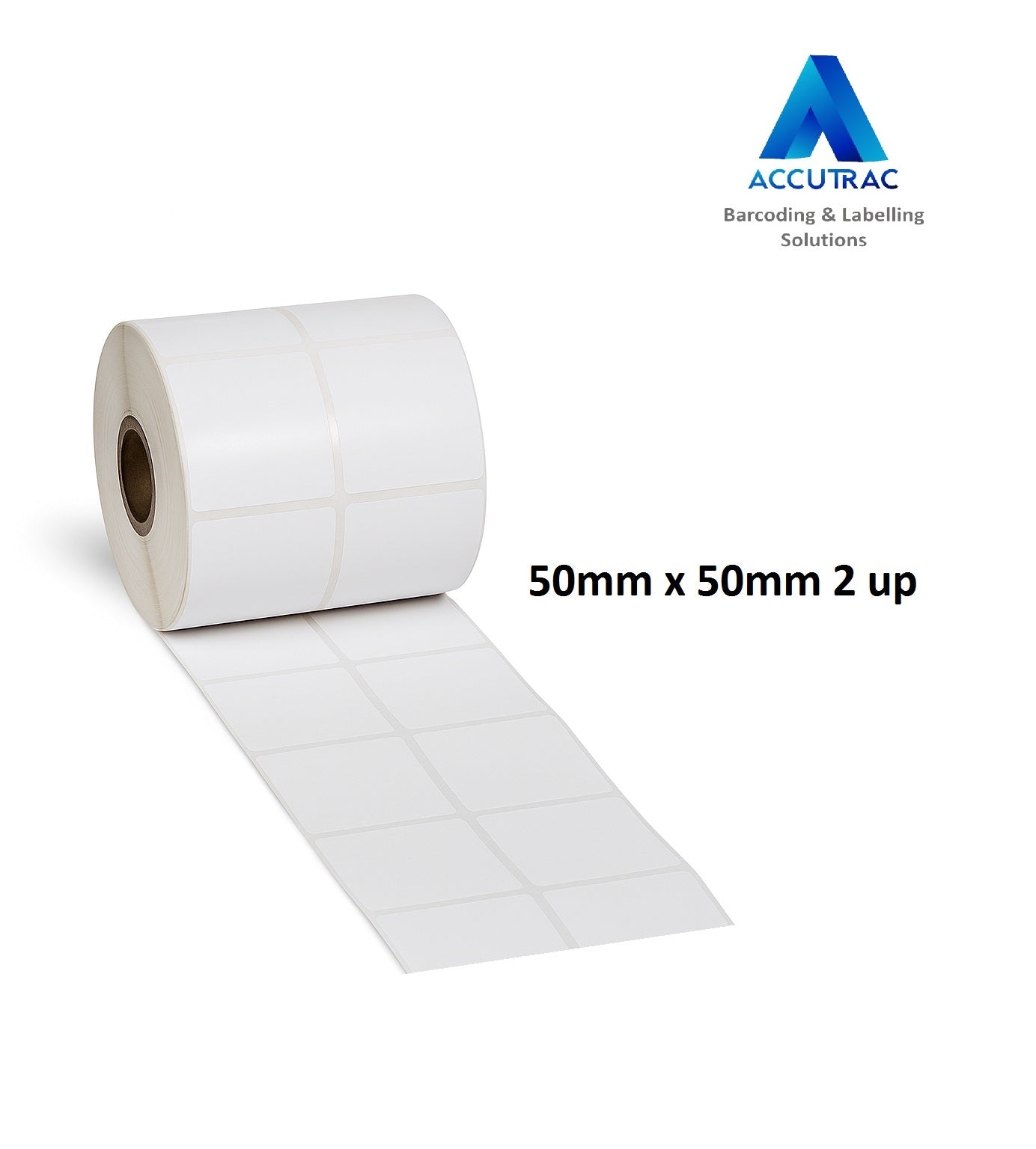 ACCUTRAC Chromo Paper Barcode Labels, 50mm x 50mm, 2up, Self-Adhesive, 2000 Labels Per Roll, 5 Rolls Pack, White, for Thermal Transfer Printing