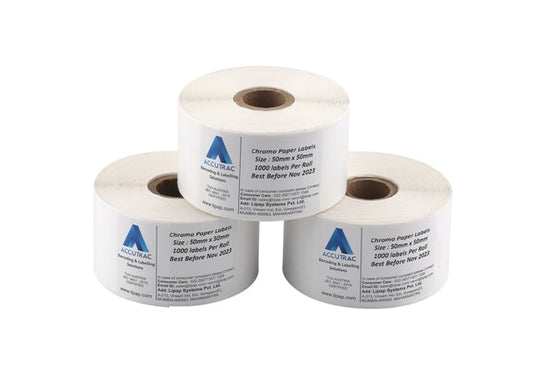 ACCUTRAC 50mm X 50mm Barcode Chromo Paper Labels Stickers (Pack of 3)