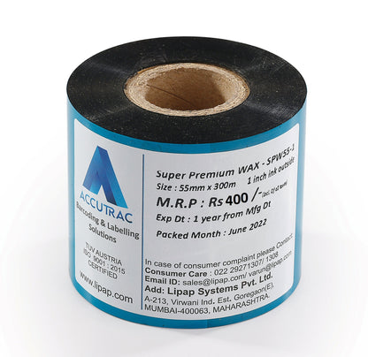 ACCUTRAC 55 X 300 Meters Thermal Transfer Barcode Labels Ribbon Super Premium Wax (Pack of 3)