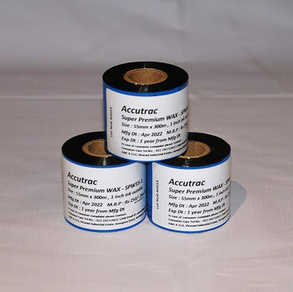 ACCUTRAC 55 X 300 Meters Thermal Transfer Barcode Labels Ribbon Super Premium Wax (Pack of 3)