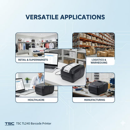 TSC TL240 Desktop Thermal Transfer Barcode Printer with USB Connectivity 203 DPI Bar Code Label Printer, Black