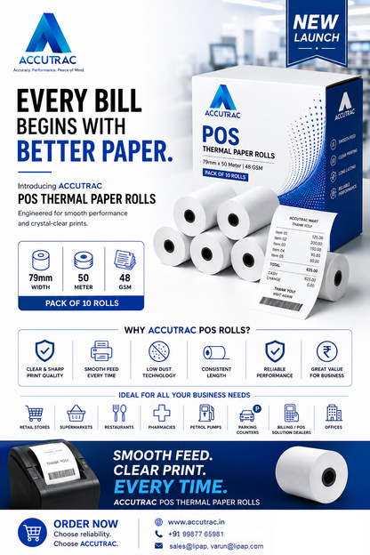Receipt Thermal Paper Rolls, Pack of 10 Rolls 79mm(3inch) x 50 Meter Size, Smooth Surface Smudge & Jam-Free Rolls for Cash, Retail, Restaurants Billing Receipt