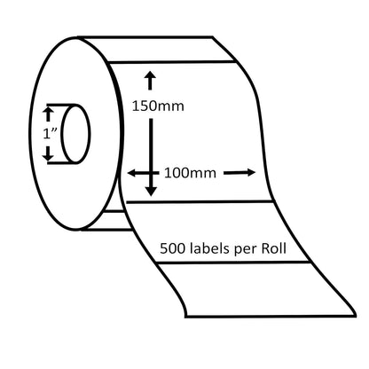 Chromo paper labels-100mm x 150mm-with strong adhesive 500 labels per roll-1up-1 inch core (Pack of 5-total 2500 stickers) in ACCUTRAC Brand