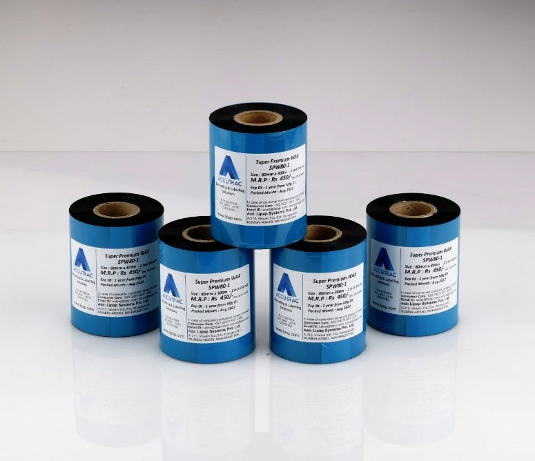 ACCUTRAC 80mm X 300 Meters Thermal Transfer Barcode Labels Ribbon Premium Wax - PACK of 5