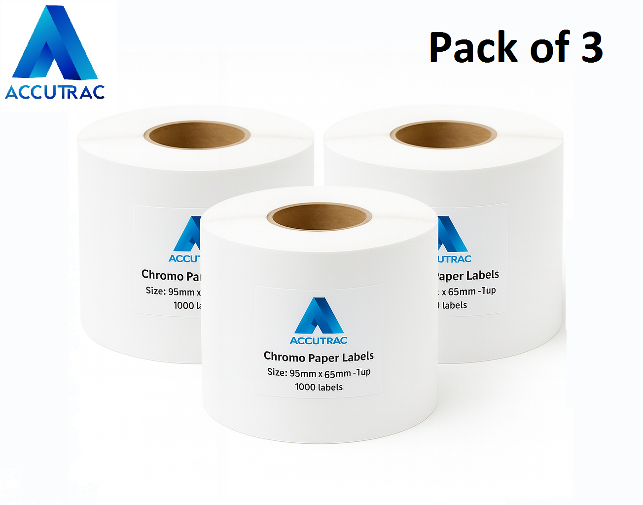 Chromo paper labels-95mm x 65mm-with strong adhesive 1000 labels per roll-1up-1 inch core (Pack of 5-total 5000 stickers) in ACCUTRAC Brand