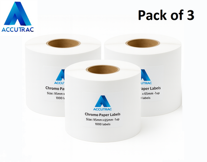 Chromo paper labels-95mm x 65mm-with strong adhesive 1000 labels per roll-1up-1 inch core (Pack of 5-total 5000 stickers) in ACCUTRAC Brand