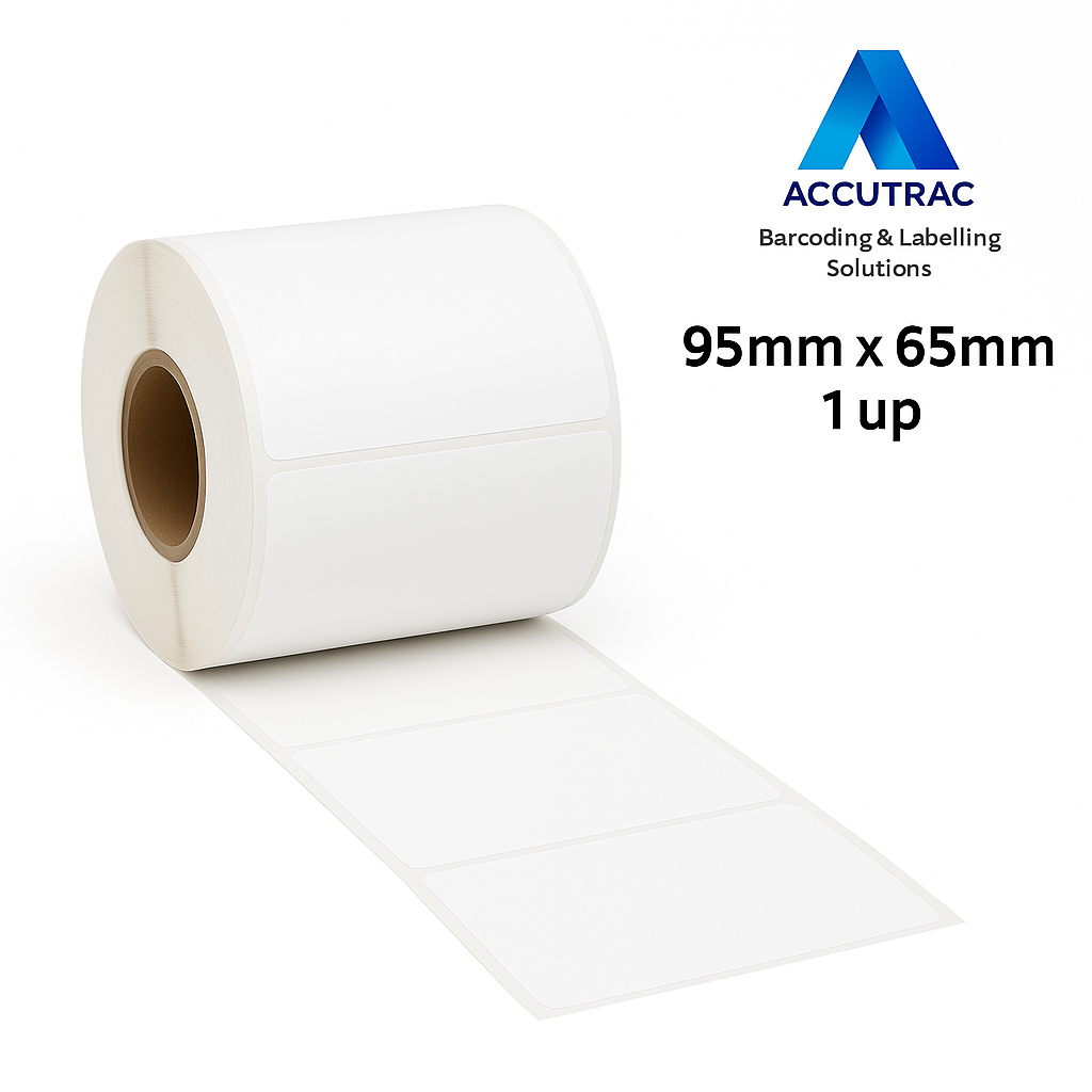 Chromo paper labels-95mm x 65mm-with strong adhesive 1000 labels per roll-1up-1 inch core (Pack of 10-total 10000 stickers) in ACCUTRAC Brand