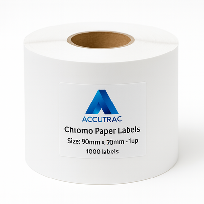 Chromo paper labels-90mm x 70mm-with strong adhesive 1000 labels per roll-1up-1 inch core (Pack of 10-total 10000 stickers) in ACCUTRAC Brand