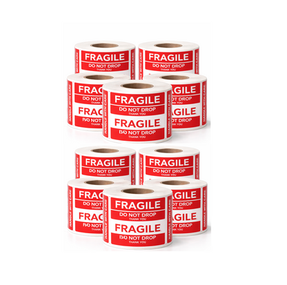 ACCUTRAC Fragile Chromo Labels 75mm x 50mm (3" x 2") Handle with Care Shipping Stickers, with Strong Adhesive 500 Stickers per roll, 1 up, 1 inch core, Pack of 10 ( 5000 labels ) in ACCUTRAC Brand