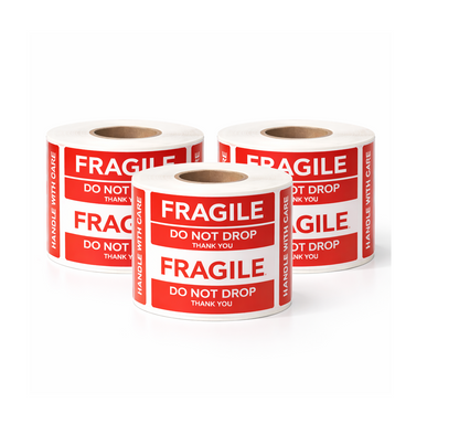 ACCUTRAC Fragile Chromo Labels 75mm x 50mm (3" x 2") Handle with Care Shipping Stickers, with Strong Adhesive 500 Stickers per roll, 1 up, 1 inch core-Pack of 3-1500 labels in ACCUTRAC Brand