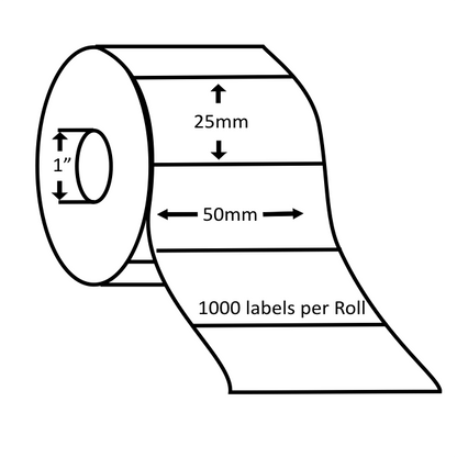 ACCUTRAC 2 x 1 Direct Thermal Barcode Label Sticker - 50mm x 25mm - 1000 Per Roll - Pack of 5 Rolls -White Self Adhesive Sticker for Printing Barcoding Labels 1 inch core Without Ribbon