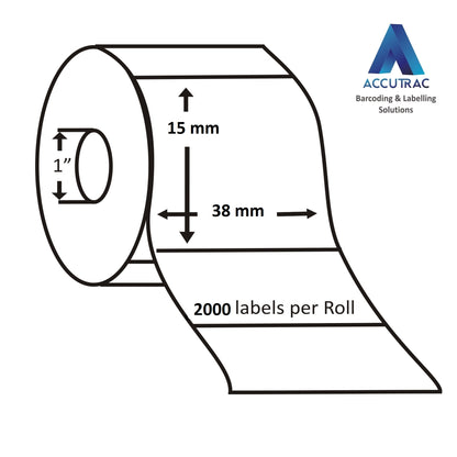 Chromo paper labels-38mm x 15mm-with strong adhesive 2000 labels per roll-1up-1 inch core (Pack of 3-total 6000 stickers) in ACCUTRAC Brand