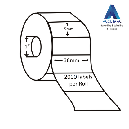 ACCUTRAC 38mm X 15mm Barcode Labels 2000 labels per Roll,1 up (Pack of 5)