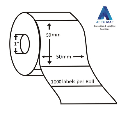 Chromo paper labels-50mm x 50mm-with strong adhesive 1000 labels per roll-1up-1 inch core (Pack of 5-total 5000 stickers) in ACCUTRAC Brand