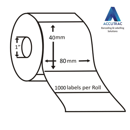 Chromo paper labels-80mm x 40mm-with strong adhesive 1000 labels per roll-1up-1 inch core (Pack of 3-total 3000 stickers) in ACCUTRAC Brand