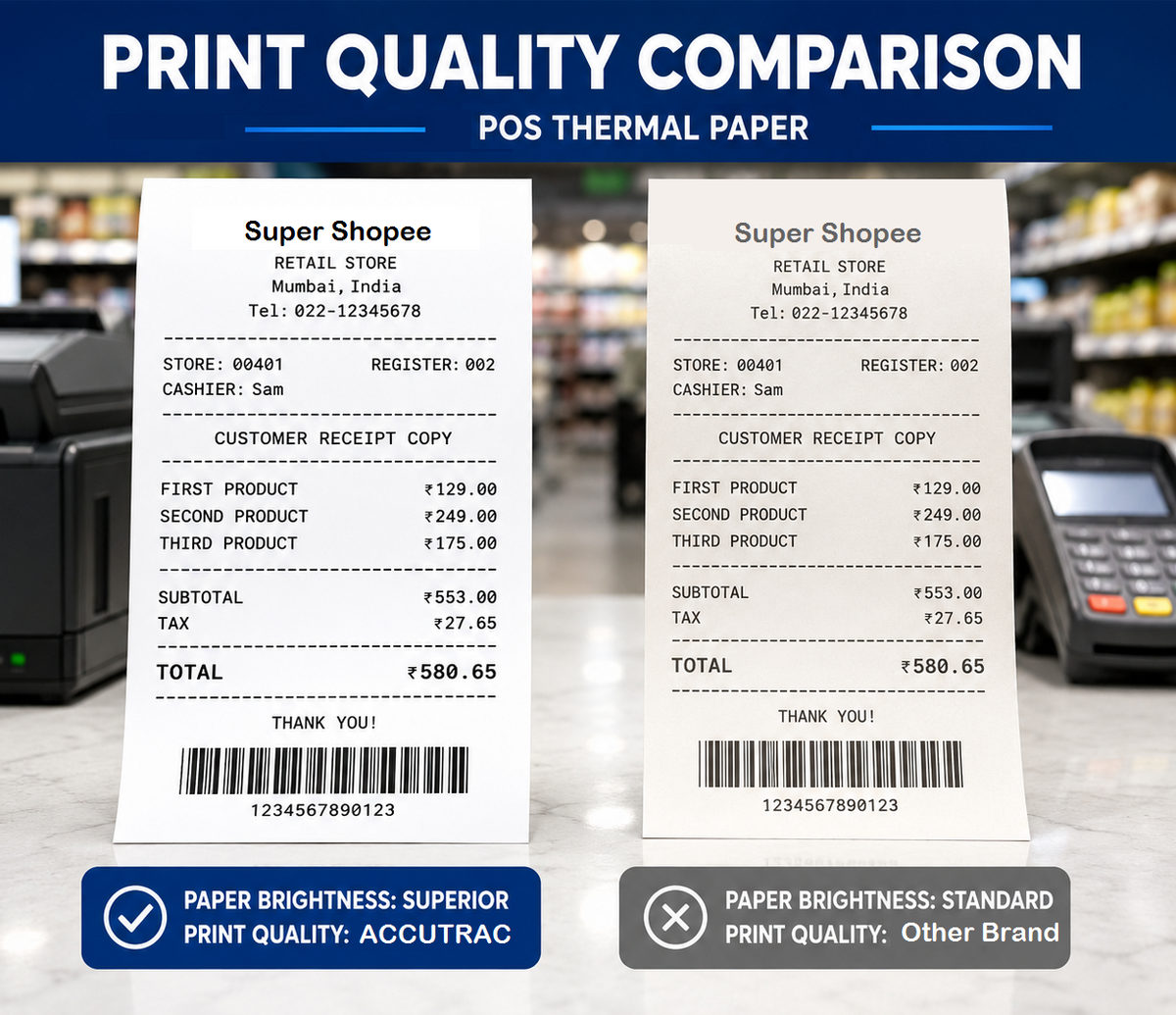 Receipt Thermal Paper Rolls, Pack of 10 Rolls 79mm(3inch) x 50 Meter Size, Smooth Surface Smudge & Jam-Free Rolls for Cash, Retail, Restaurants Billing Receipt