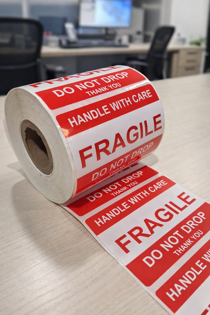 ACCUTRAC Fragile Chromo Labels 75mm x 50mm (3" x 2") Handle with Care Shipping Stickers, with Strong Adhesive 500 Stickers per roll, 1 up, 1 inch core, Pack of 10 ( 5000 labels ) in ACCUTRAC Brand