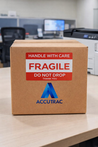 ACCUTRAC Fragile Chromo Labels 75mm x 50mm (3" x 2") Handle with Care Shipping Stickers, with Strong Adhesive 500 Stickers per roll, 1 up, 1 inch core, Pack of 10 ( 5000 labels ) in ACCUTRAC Brand