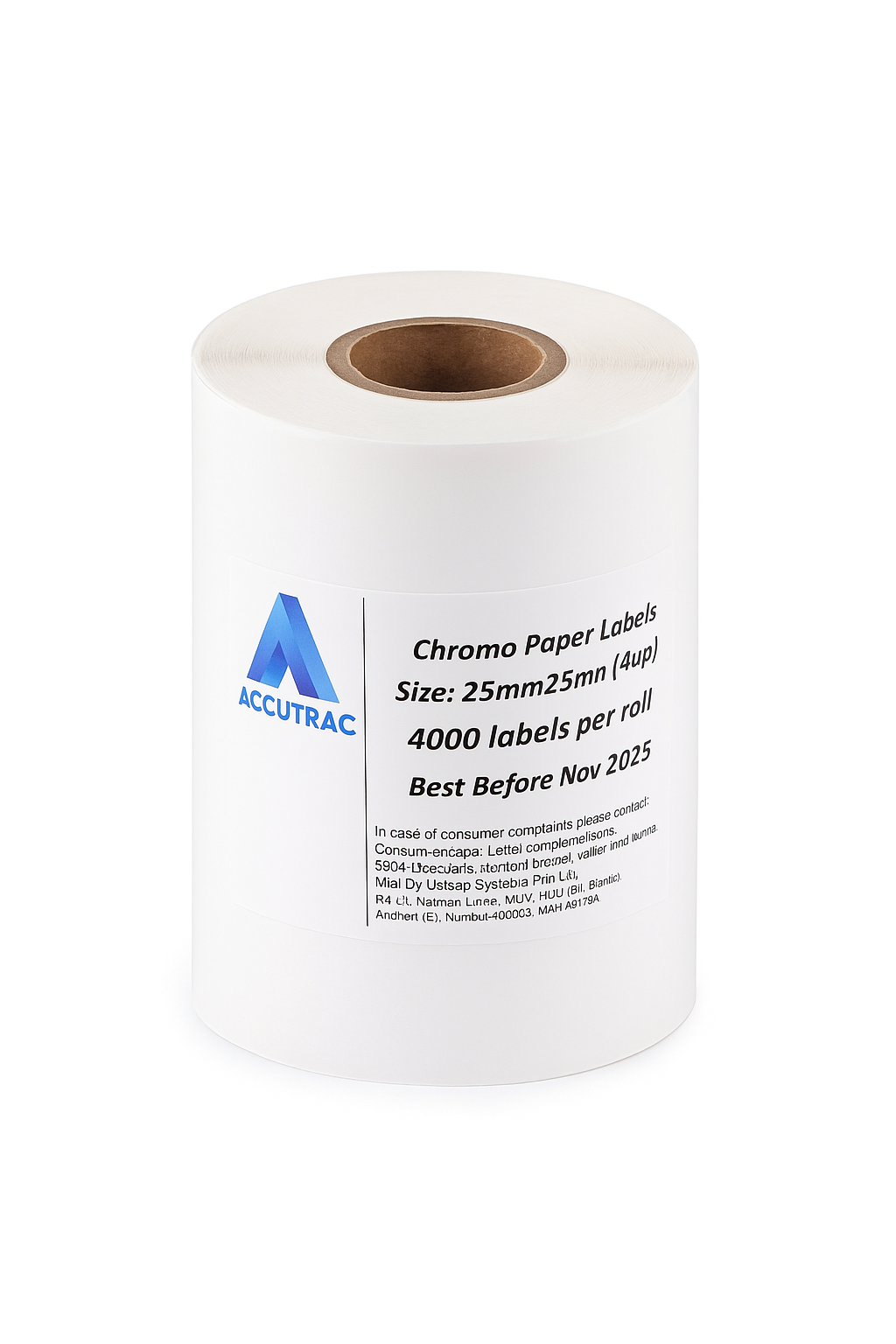 ACCUTRAC Chromo Barcode Labels, White, Square, 25mm x 25mm, Self Adhesive, 4000 Labels per Roll, 4-Up Pack of 5