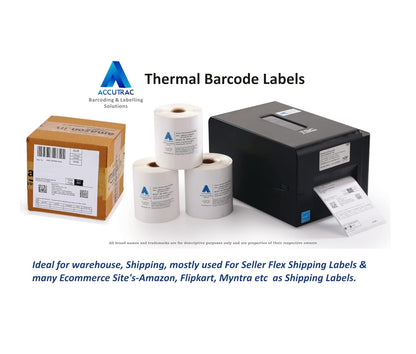 Direct Thermal (DT) Barcode Label 75mm x 125mm (3" x 5"), with strong adhesive 400 labels per roll, 1 up, 1 inch core (Pack of 12 Rolls-4800 stickers) in ACCUTRAC Brand