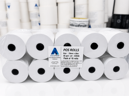 Receipt Thermal Paper Rolls, Pack of 10 Rolls 79mm(3inch) x 50 Meter Size, Smooth Surface Smudge & Jam-Free Rolls for Cash, Retail, Restaurants Billing Receipt