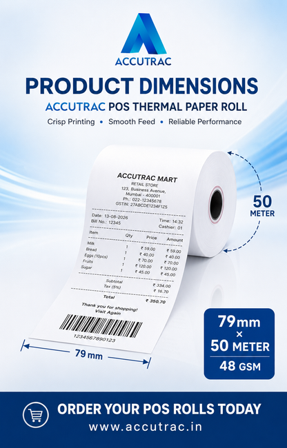 Receipt Thermal Paper Rolls, Pack of 10 Rolls 79mm(3inch) x 50 Meter Size, Smooth Surface Smudge & Jam-Free Rolls for Cash, Retail, Restaurants Billing Receipt