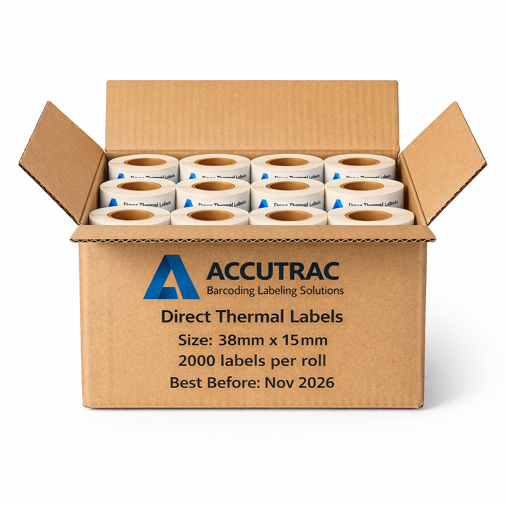 Chromo paper labels-38mm x 15mm-with strong adhesive 2000 labels per roll-1up-1 inch core (Pack of 3-total 6000 stickers) in ACCUTRAC Brand