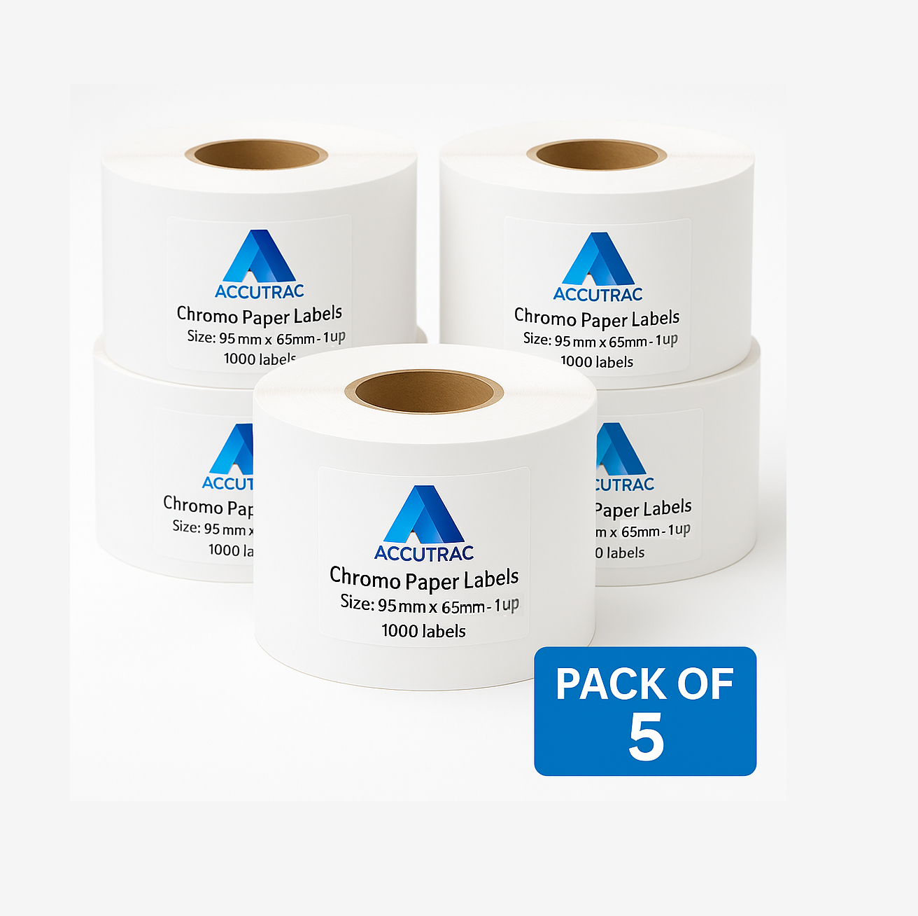 Chromo paper labels-95mm x 65mm-with strong adhesive 1000 labels per roll-1up-1 inch core (Pack of 10-total 10000 stickers) in ACCUTRAC Brand