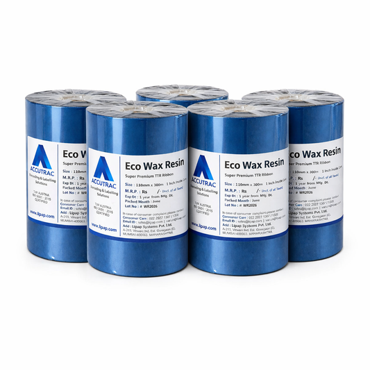 ACCUTRAC Eco Wax Resin Thermal Transfer Ribbon, Black, 110mm x 300m, compatible with TSC, Zebra, Citizen, Datamax, Toshiba, Sato Printers (Pack 5)